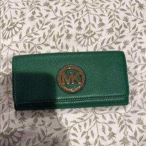 Michael Kors Green Wallet with Gold Logo